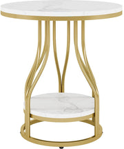 Moderne Bijzettafel met 2 Lagen - Marmerlook - Goud - Voor woonkamer of slaapkamer - Tafeltje