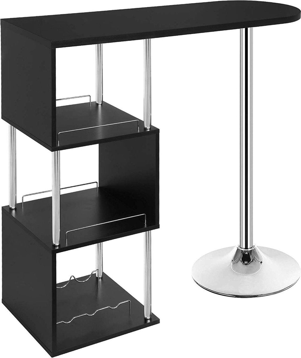 Happyment Bartafel Oxford - Met opbergruimte - Voor binnen - Keuken - Metalen poot - Hout - Rechthoekig - Zwart - 113x40x105cm
