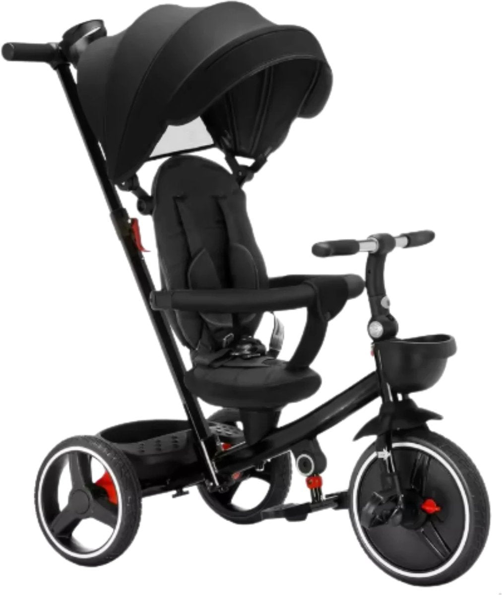 Opulence Baby driewieler 6-in-1 - Voor kinderen - Duwfiets met duwstang - Babyfiets - Loopfiets - Peuterfiets - Zwart