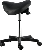 Zadelkruk op wielen - Ergonomische Kruk - Kapperskruk- Tabouret- In Hoogte Verstelbaar - PU Leer met Wielen- Zwart