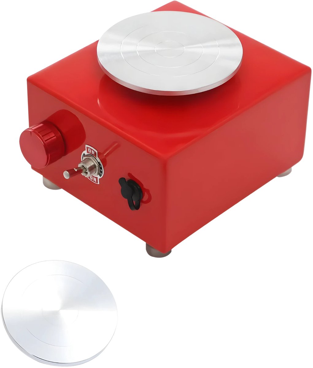 Mini pottenbakkersschijf - Draaischijf - Pottenbakken - Voor keramiek en klei - Elektrisch - Rood
