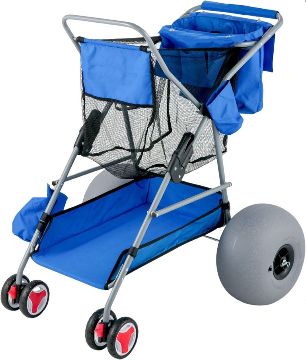 Happyment Bolderwagen - Strandkar - Bolderkar Opvouwbaar - Strandtrolley - Beach Trolley - Strandwagen - Luchtbanden - Inclusief Pomp - Blauw