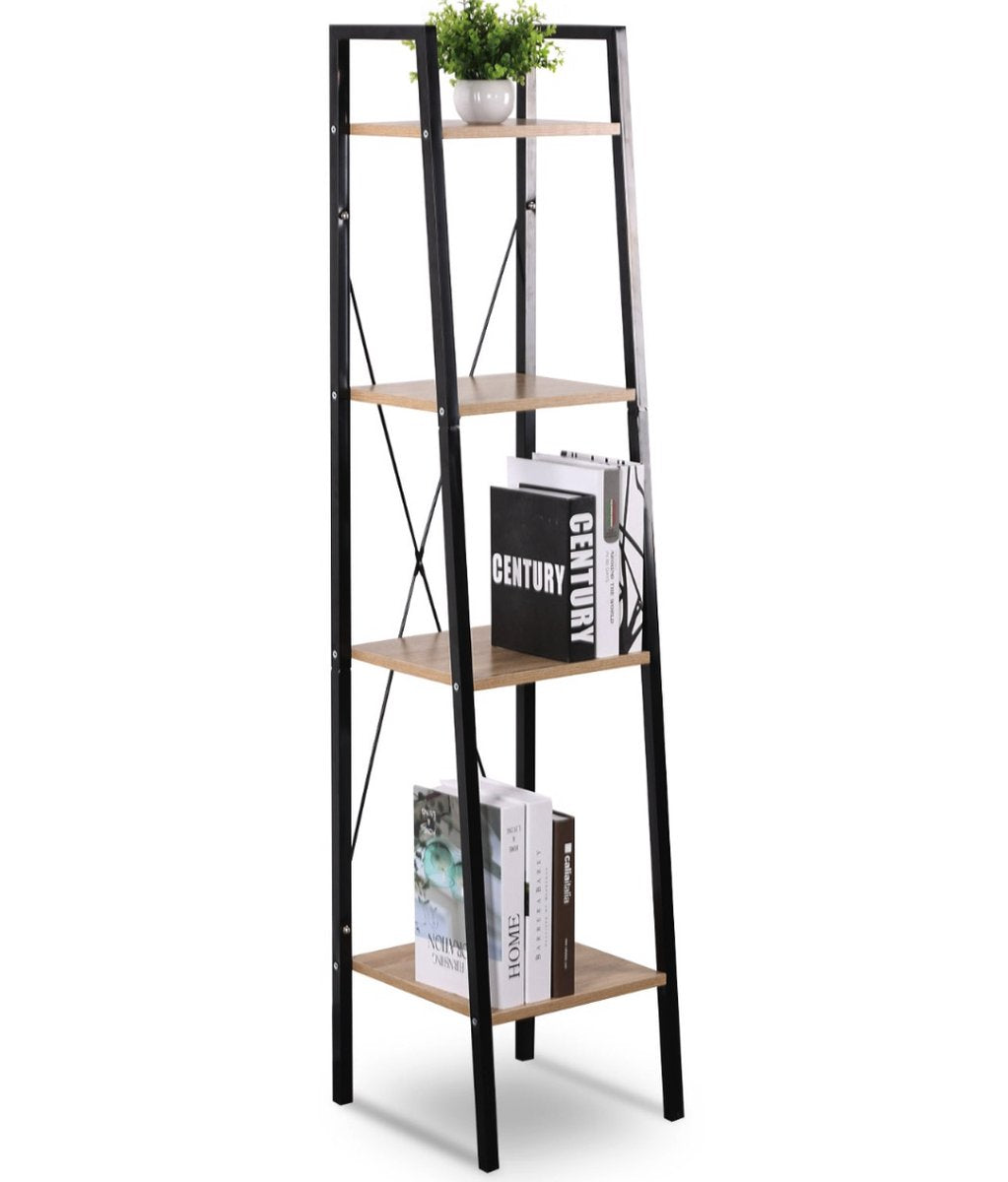 Boekenkast Dita industrieel - 4 lagen - Bruin - Boekenrek - Woonkamer, slaapkamer en kinderkamer - Hout - Wit - 34 x 35 x 148 cm