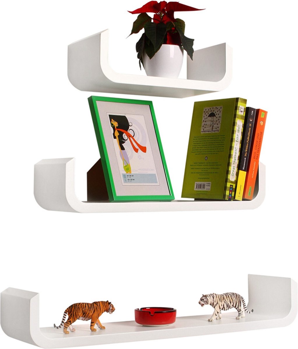 Wandplank zwevend deluxe - Wandplanken tegen muur - Boekenplank - 3 stuks - Wit - Hout