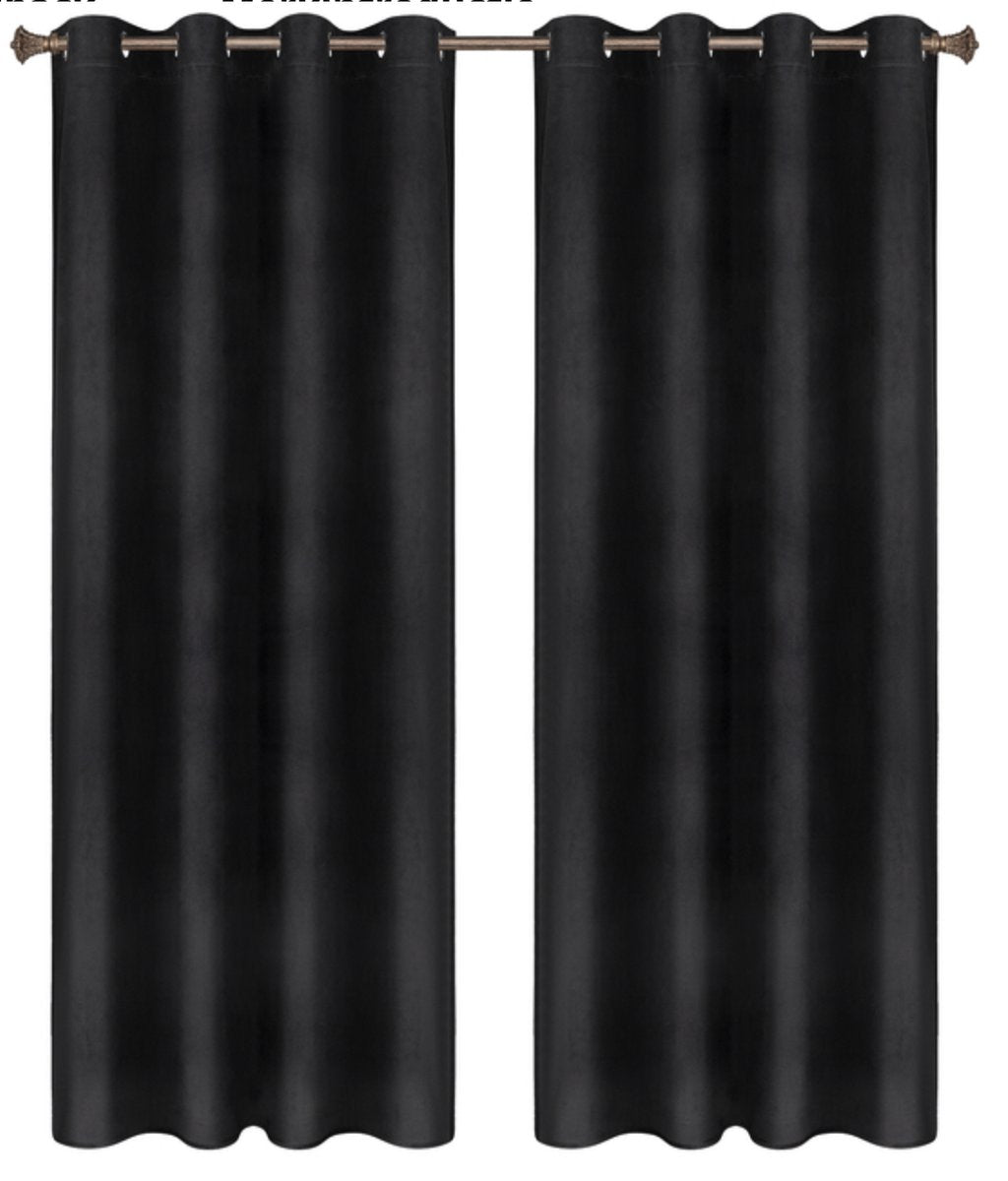 Happyment Gordijnen set Vida 2 stuks - zwart 140x225cm - Verduisterend - met Plooiband - Fluweel Isolerend