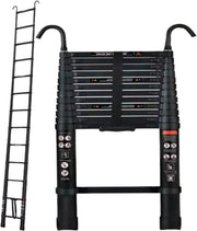 Telescopische Ladder 3,8M - Zwarte Aluminium Verlengladder - Met Haken - Opvouwbaar & Multifunctioneel - Max. 150KG