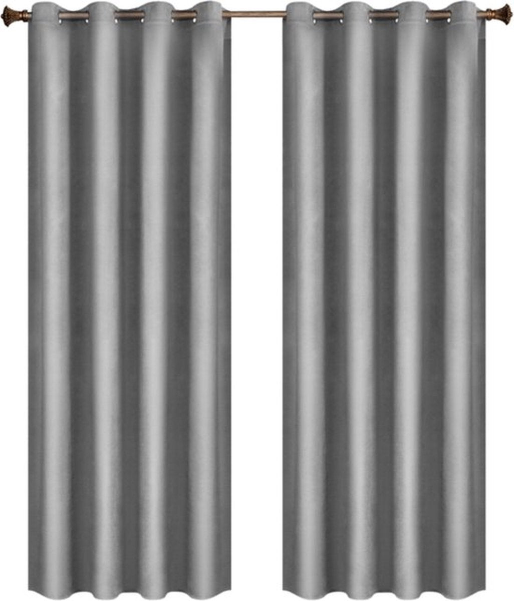 Bolt Edge Gordijnen set - Grijs - Verduisterend - 140x245cm - Plooiband - Fluweel - Isolerend