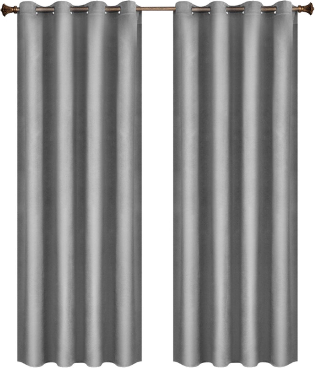 Happyment Gordijnen set Vida 2 stuks - grijs 140x225cm - Verduisterend - met Plooiband - Fluweel Isolerend