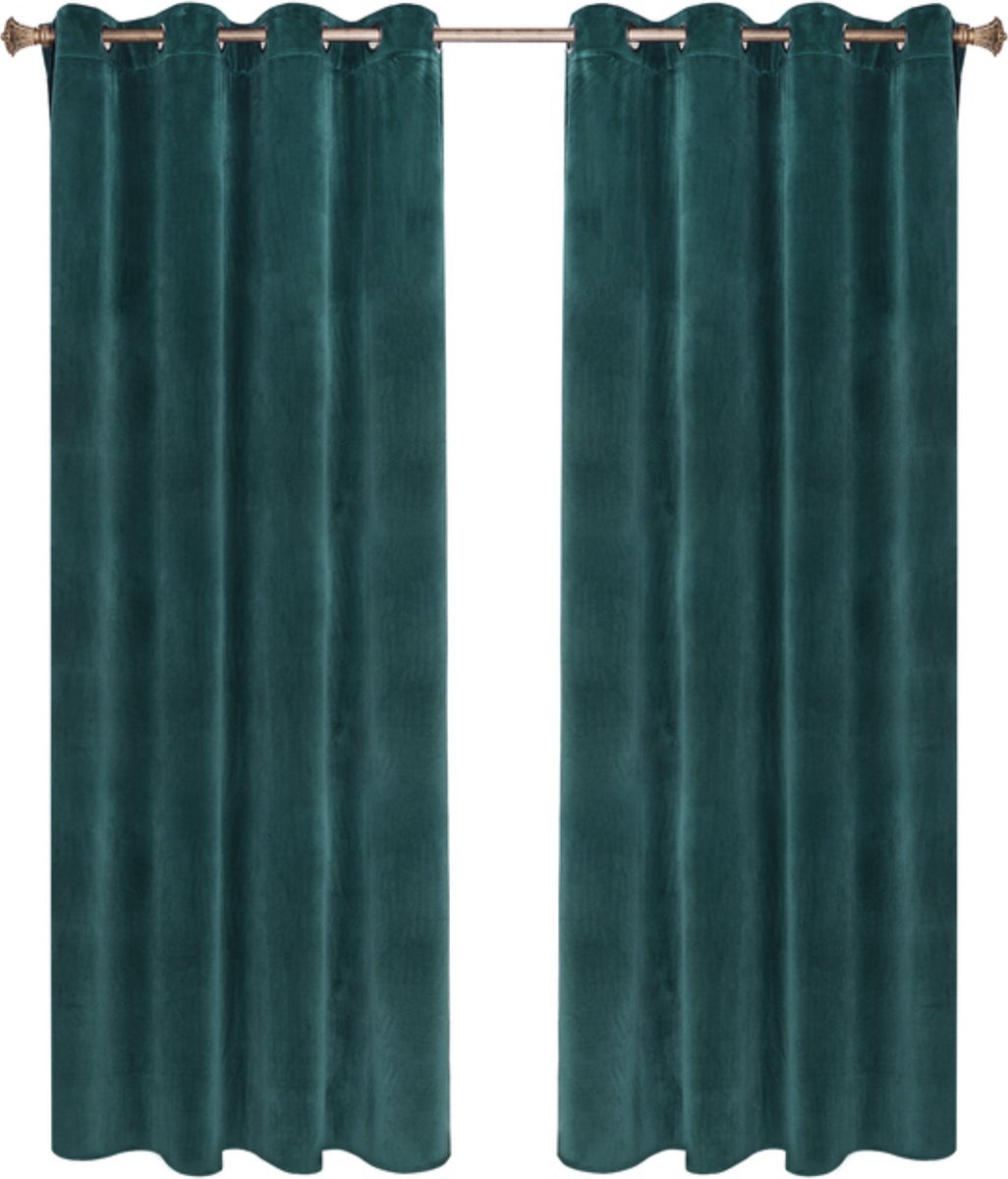 Bolt Edge Gordijnen - Set van 2 - Groen - Verduisterend - Fluweel - Plooiband - 140x270cm