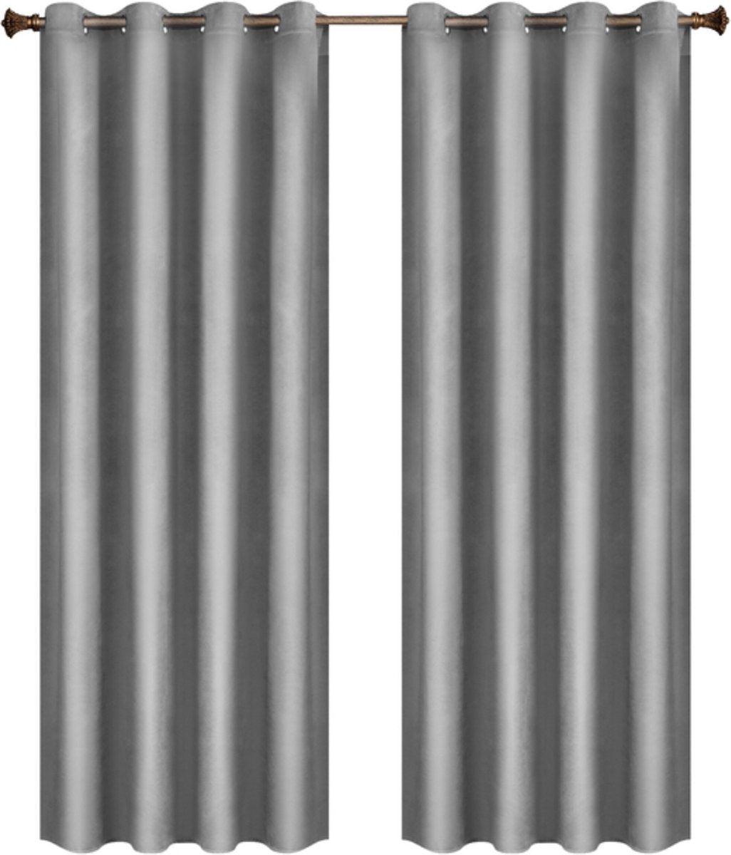 Bolt Edge Gordijnen - Set van 2 - Grijs - Verduisterend - Fluweel - Plooiband - 140x270cm
