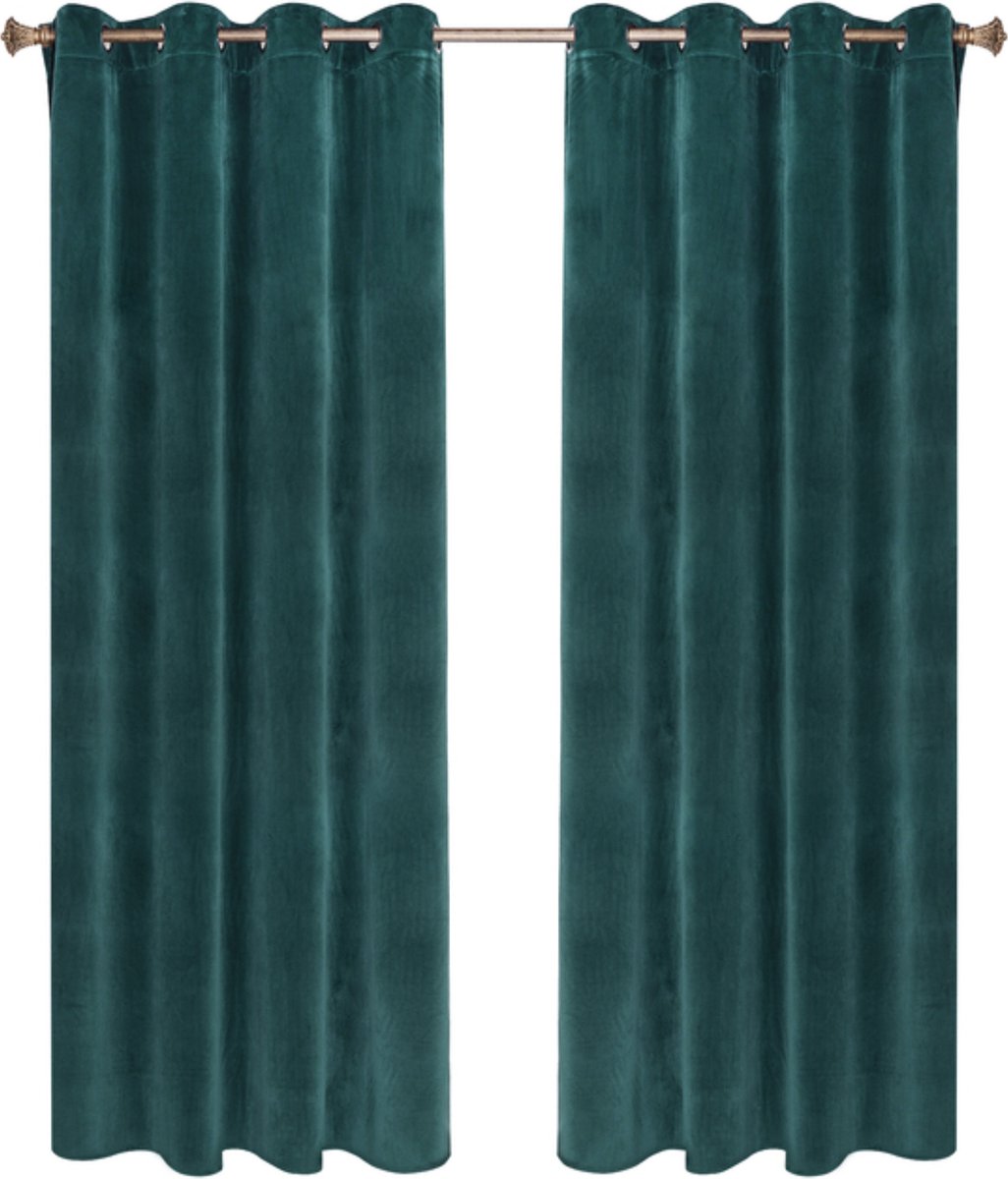 Happyment Gordijnen set Vida 2 stuks - groen 140x270cm - Verduisterend - met Plooiband - Fluweel Isolerend
