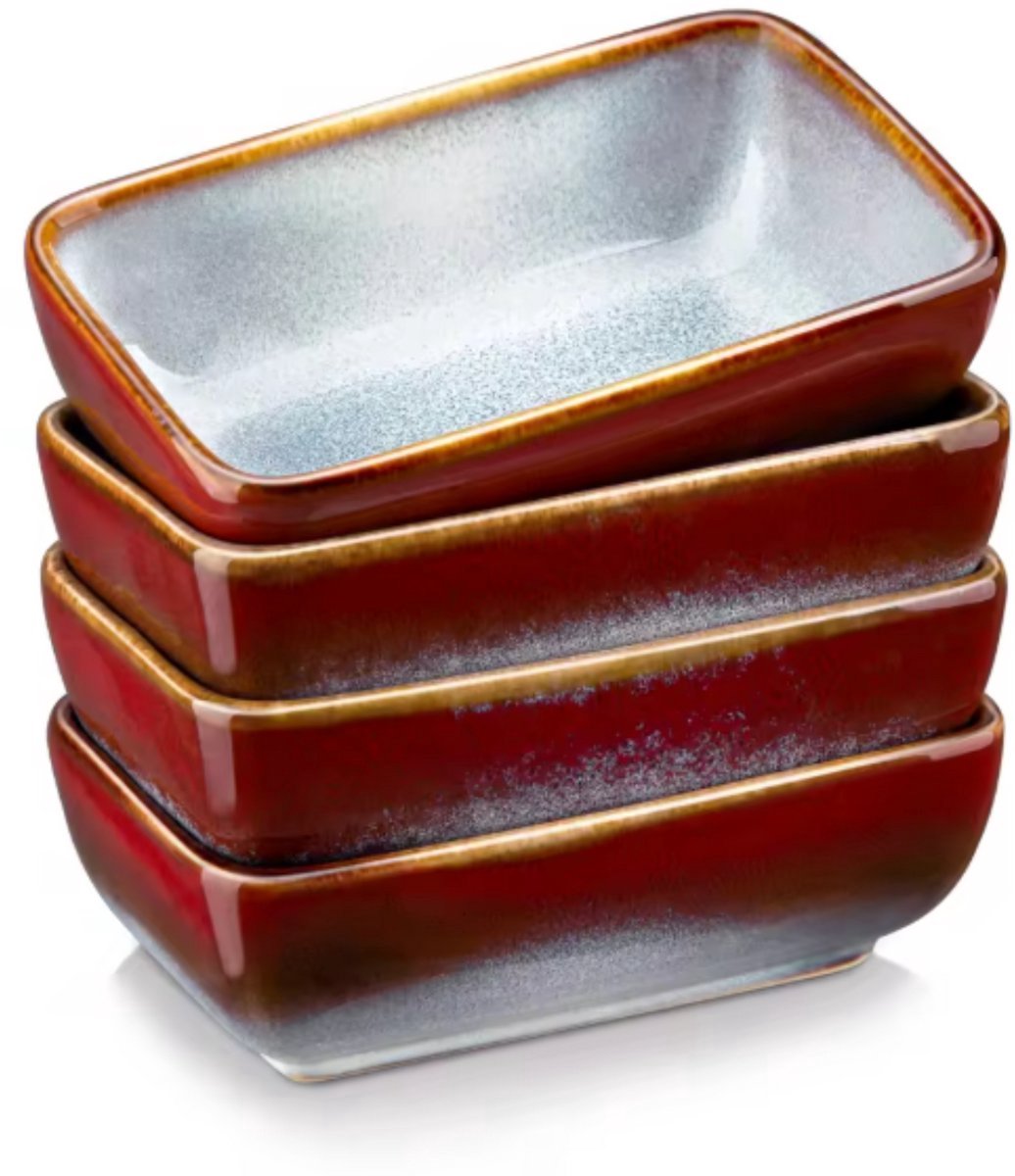 Nobilia Rechthoekige bakken - 4 delig - 4.5 inch - Rood - Dinerborden - Bordenset - Diepe borden - Ontbijtborden - Servies - Keukenservies