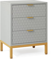 Modern nachtkastje - Voor Slaapkamer - 65cm hoog - 3 lades - Grijs