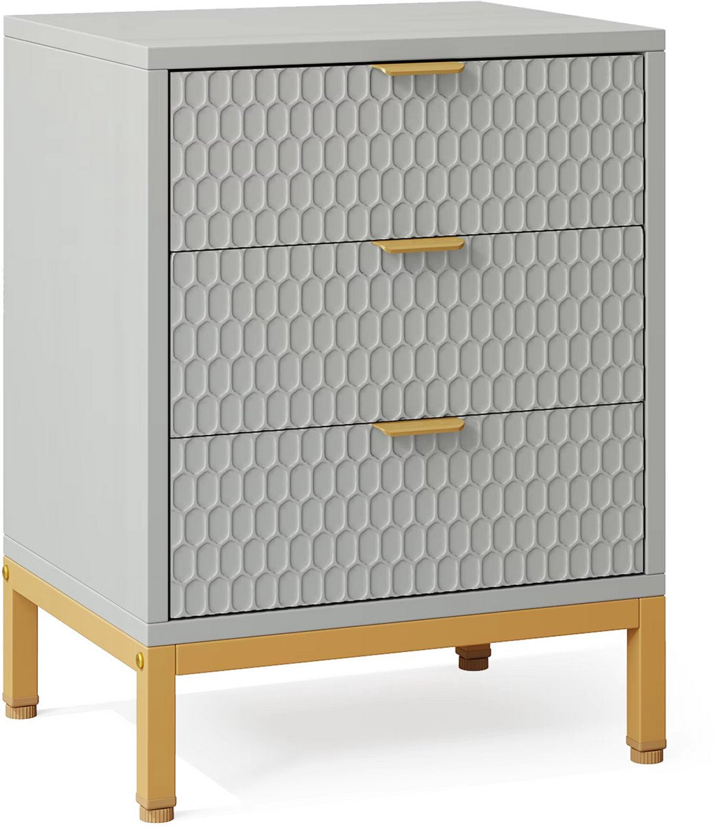 Modern nachtkastje - Voor Slaapkamer - 65cm hoog - 3 lades - Grijs