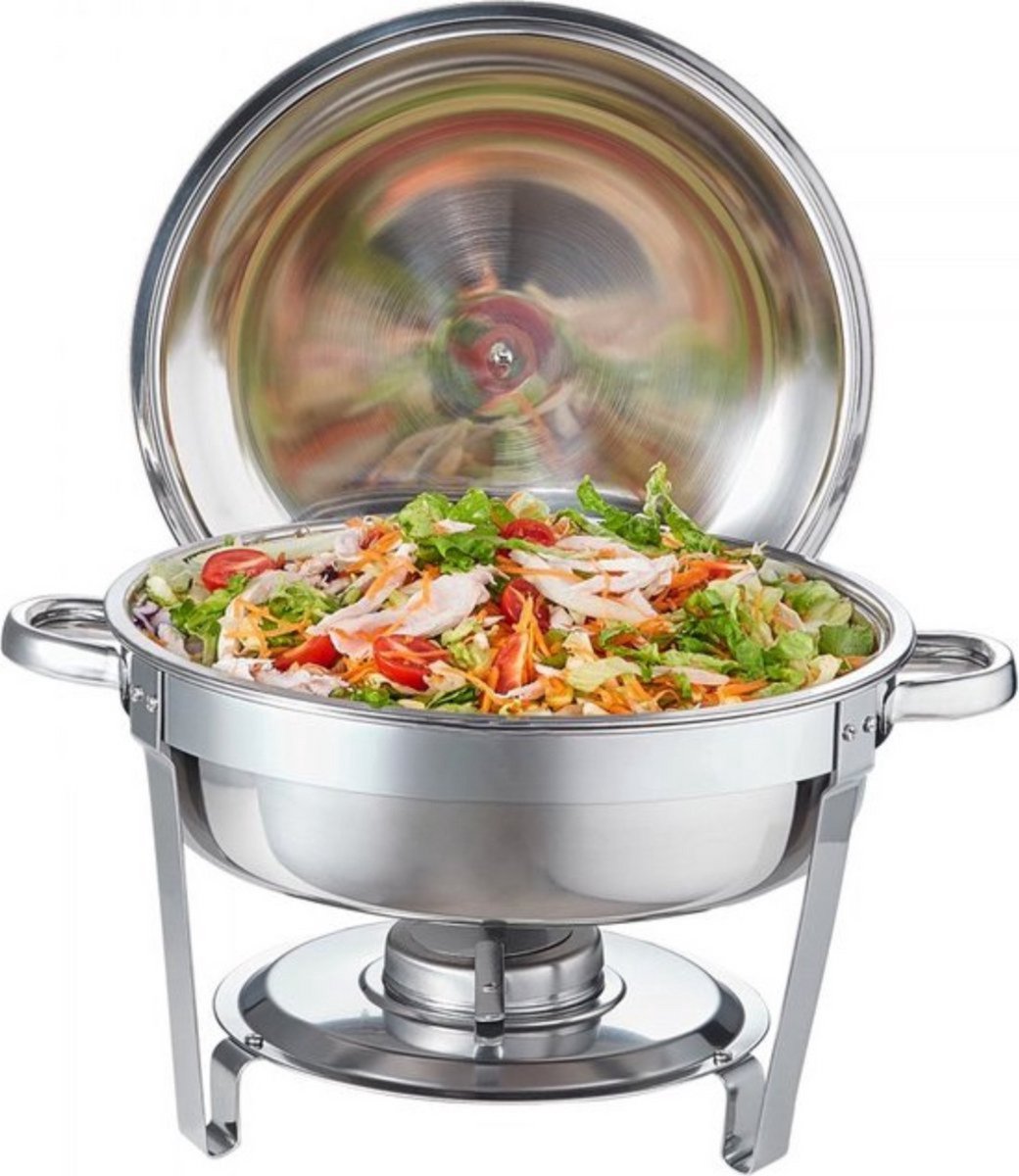 Buffetwarmer - Warmhoudplaat elektrisch - Voedselverwarmer - Chafing dish - Warmhoudbakken - RVS Set - 5,38L - 4-delig Ronde Container