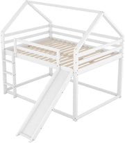 Stapelbed voor kinderen - Met glijbaan - 140x200 cm - 2 kinderbedden - Hoogslaper - Met Hoektrap, valbeveiliging en raam - Peuterbed