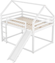 Stapelbed Valora voor kinderen - Met glijbaan - 140x200 cm - 2 kinderbedden - Hoogslaper - Met Hoektrap, valbeveiliging en raam - Peuterbed