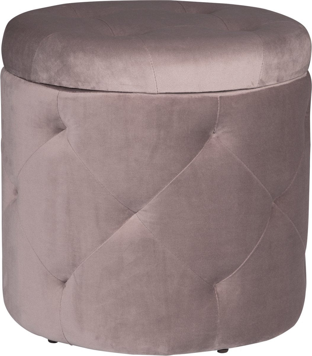 Ronde Poef - Roze - Velvet - Met opbergruimte - 39.5x39.5x40cm