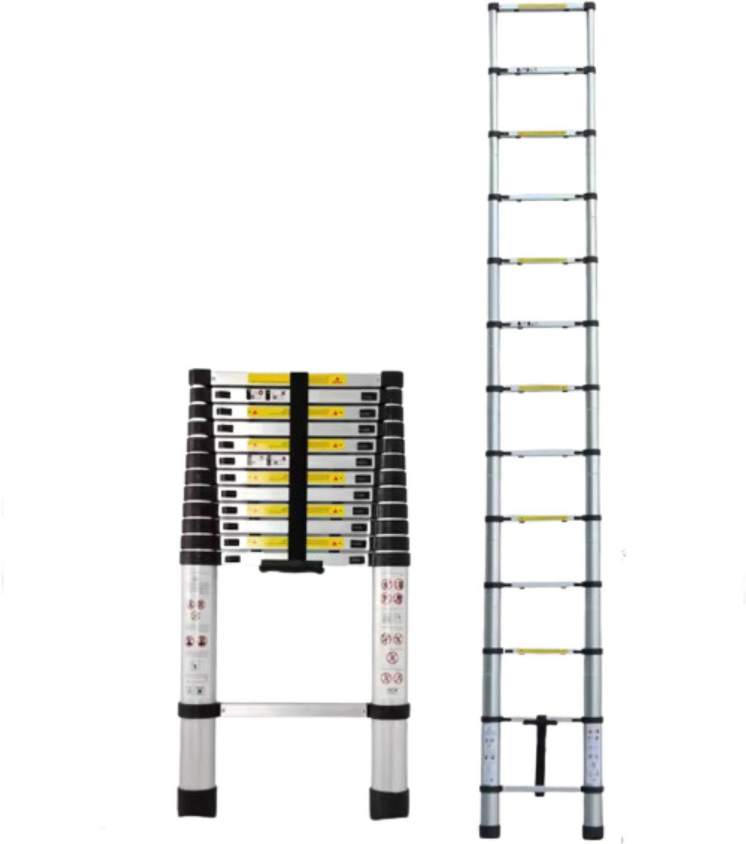 Aluminium Telescopische Ladder Velar - 3,8m - Opvouwbare Draagbare Loft-Verlengladder - Max. Belastbaarheid 150 kg/330 lb - EN131 Lichtgewicht
