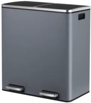 Pedaalemmer 2 vakken - 60L - Prullenbak - Afvalscheiding - RVS - Softclose - Anti-slip - Grijs