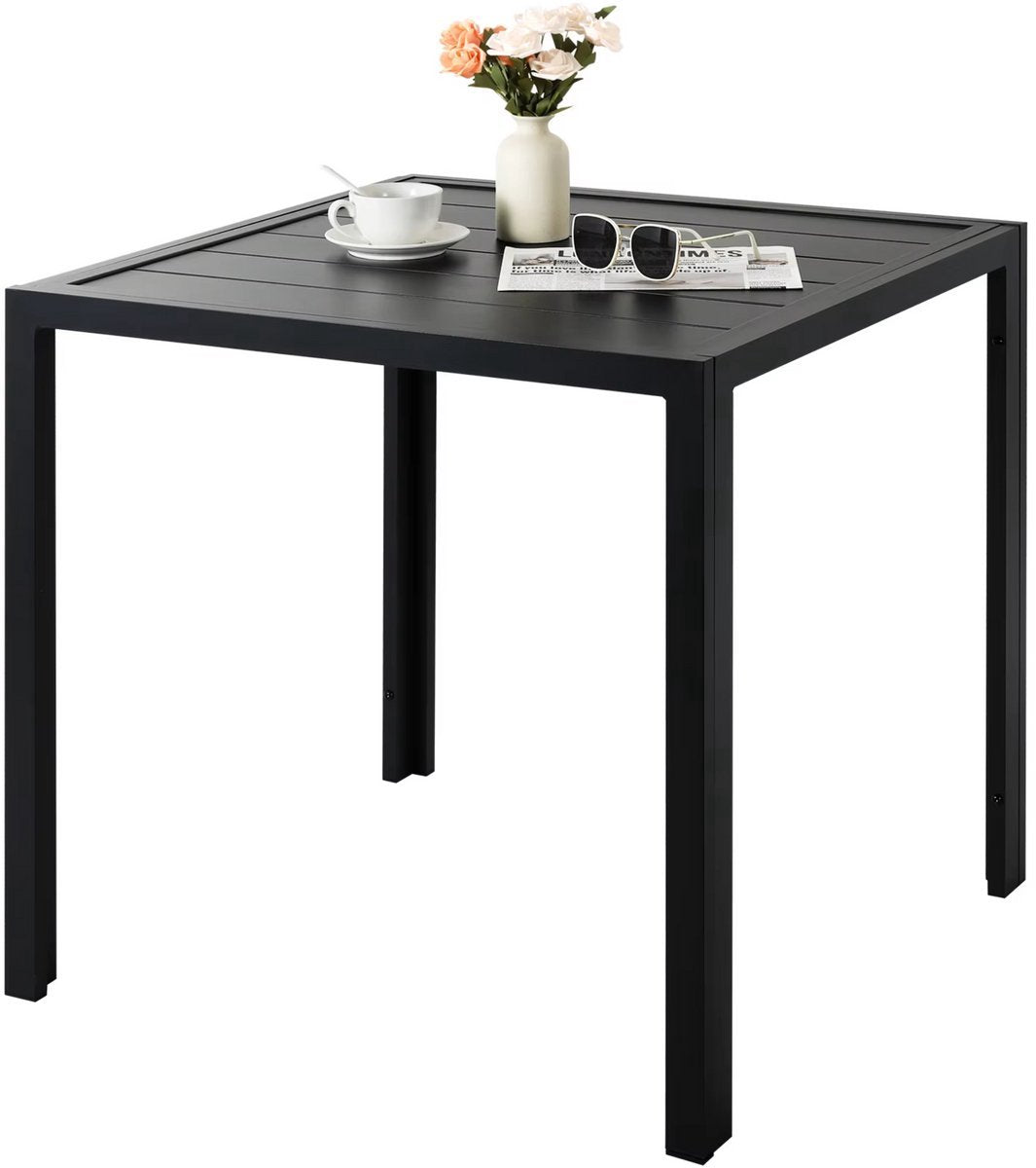 Tuintafel Zyrell - Buitentafel - Eettafel buiten - Weerbestendige Terrastafel - Rechthoekige Aluminium Tafel - 75x75x73 cm - Voor Tuin en Achtertuin - Zwart