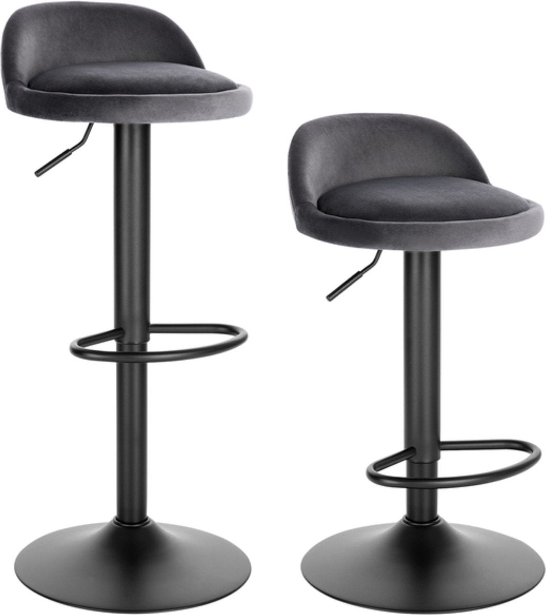 Barkruk Mario Industrial - Donkergrijs - Barkrukken set van 2 - Barstoel Kruk - Barstoelen met rugleuning - Keukenstoel - Velvet