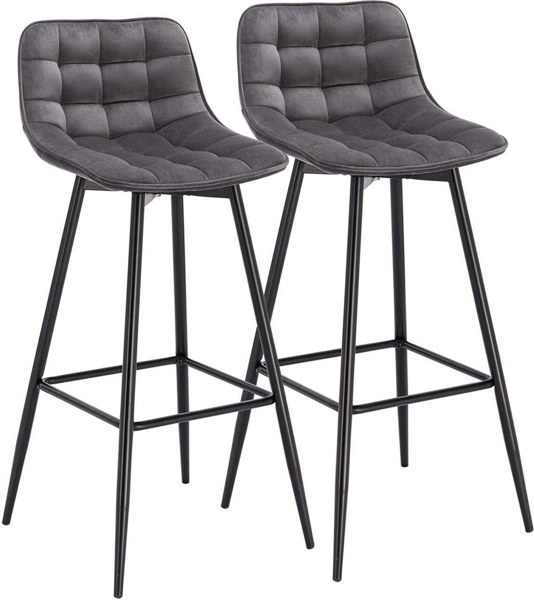 Barkruk Ditta Industrial - Donkergrijs - Barkrukken set van 2 - Barstoel Kruk - Barstoelen met rugleuning - Keukenstoel - Velvet