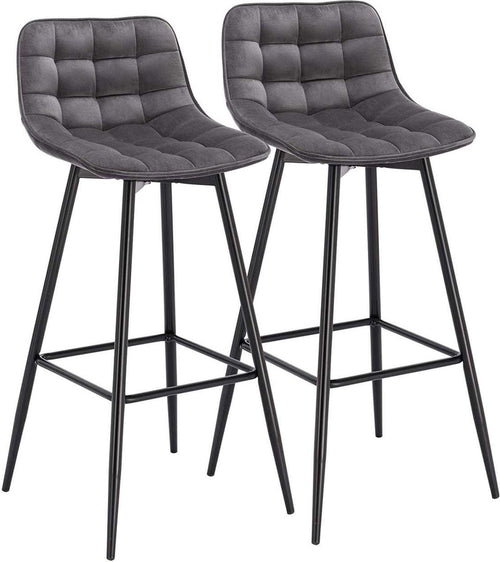 Barkruk Ditta Industrial - Donkergrijs - Barkrukken set van 2 - Barstoel Kruk - Barstoelen met rugleuning - Keukenstoel - Velvet