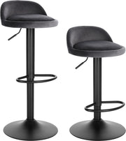 Barkrukken Poly - Set van 2 - Met rugleuning - Velvet - Barstoelen ergonomisch - Keuken - Grijs - Verstelbaar in hoogte - Zithoogte 61-82cm
