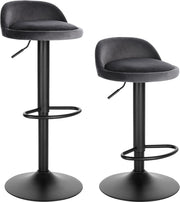 Barkrukken - Set van 2 - Grijs - Velvet - Ergonomisch - Verstelbaar in Hoogte - Zithoogte 61-82 cm