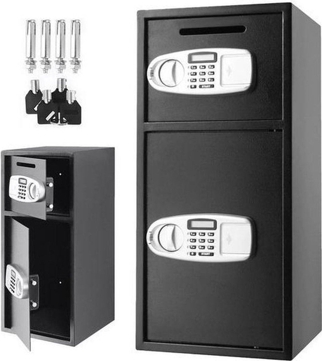 Happyment Dubbele Elektrische Kluis - 2 in 1 Kluis - Ruimtelijk - Gescheiden Ruimten - Sleutelkluis - Elektrisch Cijferslot - Kluis Brandwerend - Waterdicht - Zwart - 25 KG
