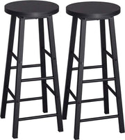 Hoge Barkruk - Zwart - Set van 2 - Barstoelen zonder rugleuning - Houten Keukenkruk