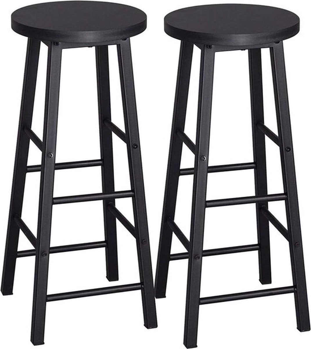 Hoge Barkruk - Zwart - Set van 2 - Barstoelen zonder rugleuning - Houten Keukenkruk