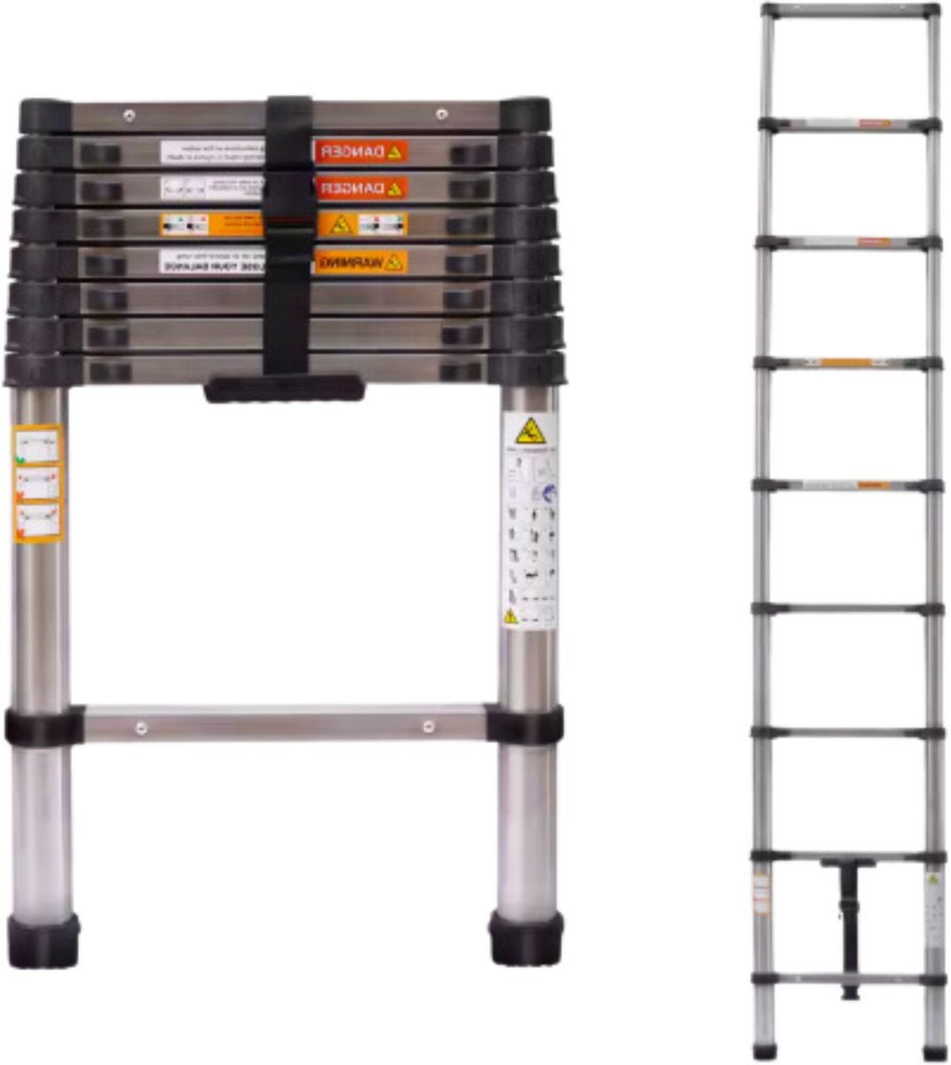 Telescopische Ladder Velar - 2,6m - Uitschuifbare Multifunctionele Roestvrijstalen Ladder - Draagbare Stevige Zolderladder met EN131-Standaard