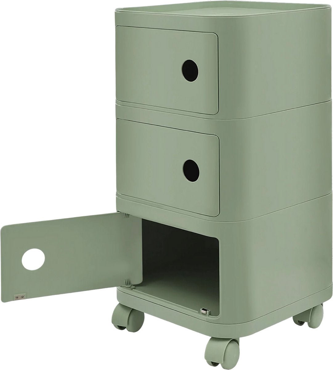 Nachtkastje - Bijzettafel - met Wielen - 32 cm - met Verborgen Opbergruimte - Moderne Opbergtafel voor Slaapkamer & Woonkamer - 3-laags - Groen