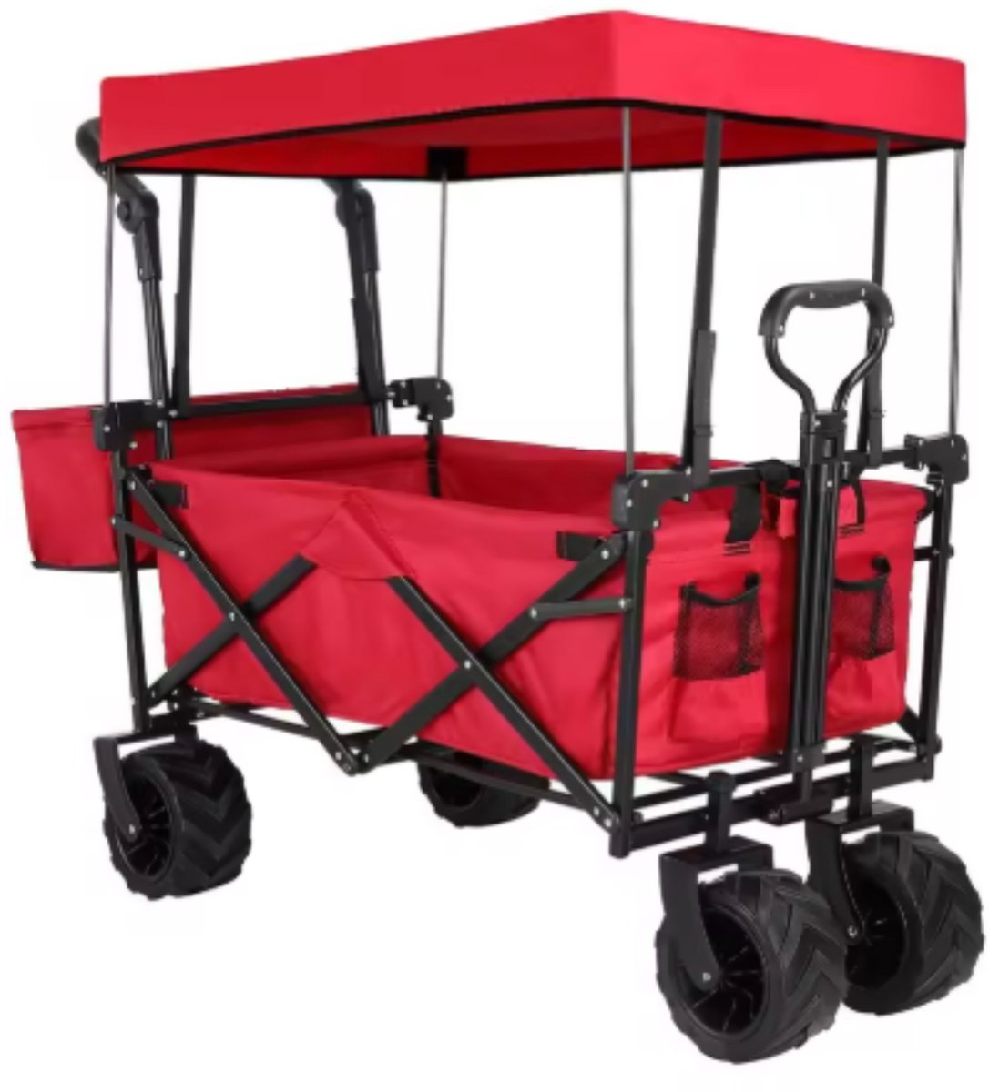Opvouwbare bolderkar XL - 262L - Opvouwbaar tuinwagen - Met duwstang - Voor buitengebruik - Met verwijderbare luifel en 115 kg capaciteit - All terrain - Rood