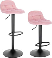 Barkrukken Ziva - Met rugleuning - Barstoelen ergonomisch - Keuken - Roze - Verstelbaar in hoogte - Set van 2 - Zithoogte 62-83cm - Velvet