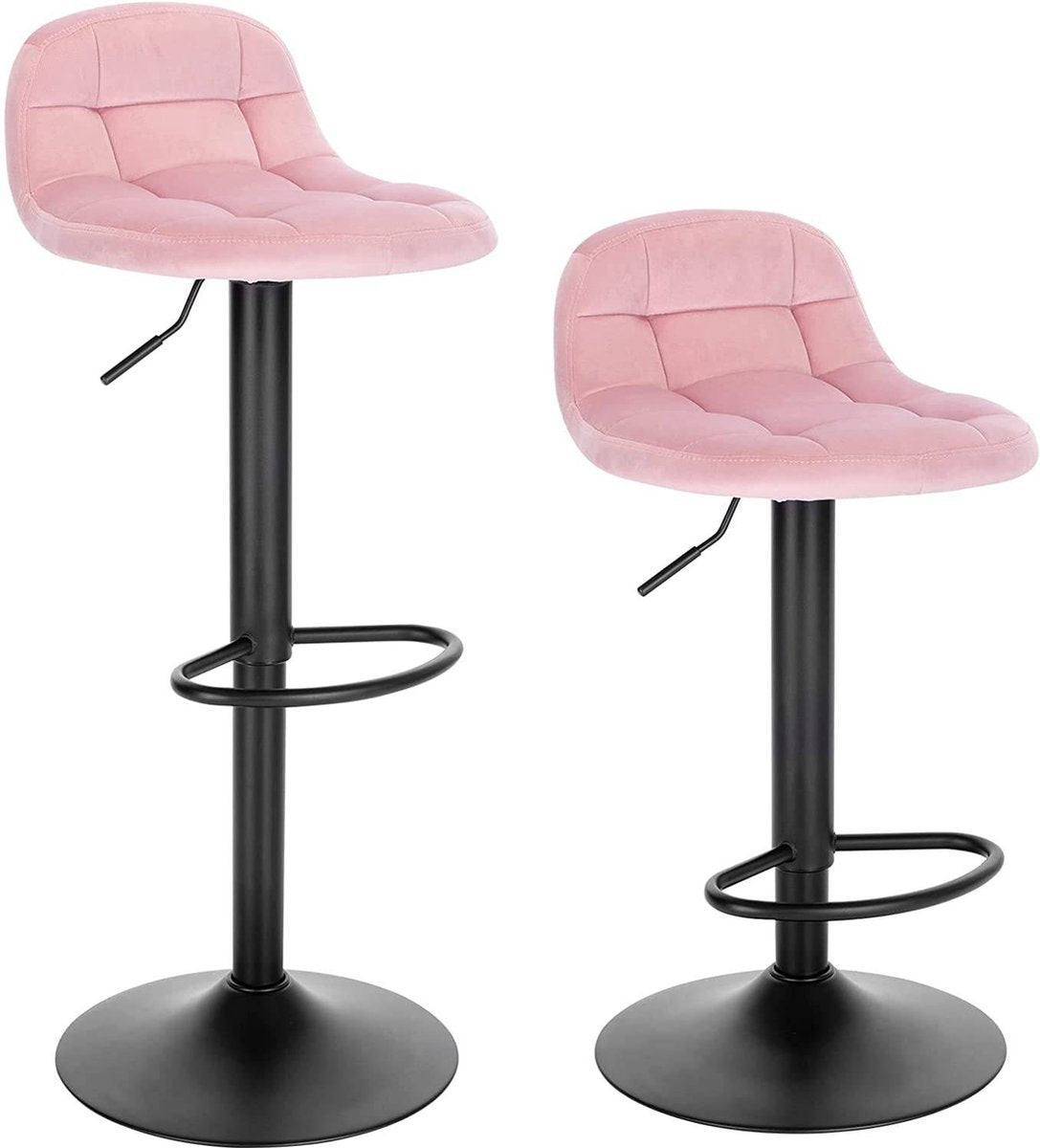 Barkrukken Ziva - Met rugleuning - Barstoelen ergonomisch - Keuken - Roze - Verstelbaar in hoogte - Set van 2 - Zithoogte 62-83cm - Velvet