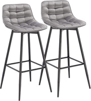 Barkrukken - Lichtgrijs - Set van 2 - Velvet Barstoelen met Rugleuning - Keukenstoelen
