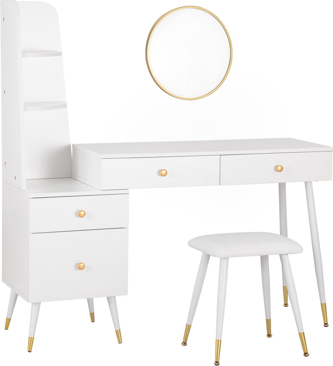 Happyment Kaptafel Diva - Inclusief spiegel en krukje - Wit - Kinderen & volwassenen - Make up tafel voor meisjes