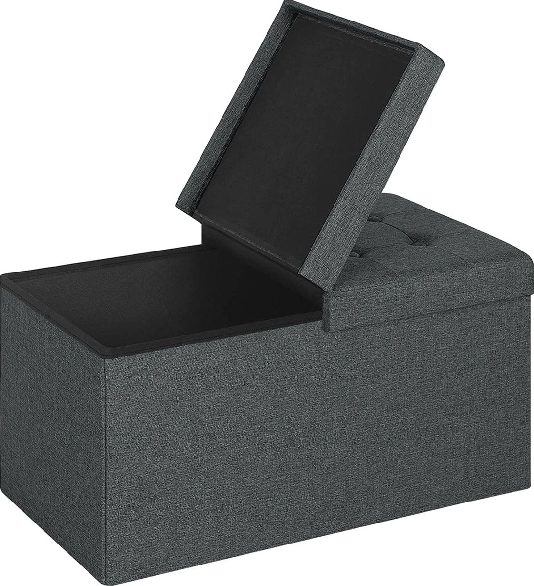 Moderne Opbergbank Gilo - Met opbergruimte - Zitbank Poef - Voetenbank - Opbergbox hocker - Zitkist met deskel - Donkergrijs - Stof - 76x38x38 cm