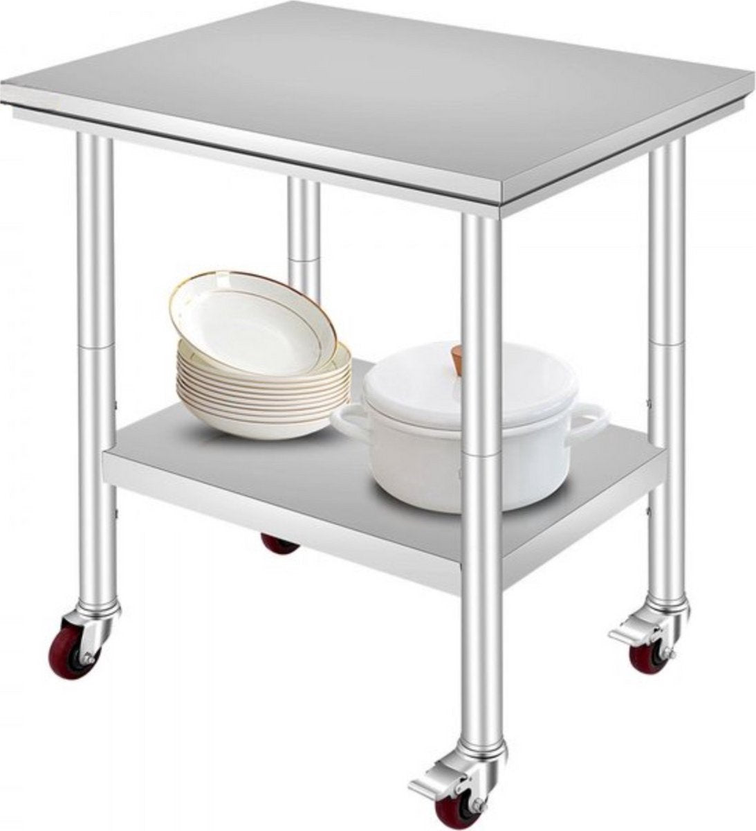 Keukentafel - RVS Werktafel Deluxe - Werkbank - Met 4 Wielen - 30x24 Inch - Voor Voorbereiding