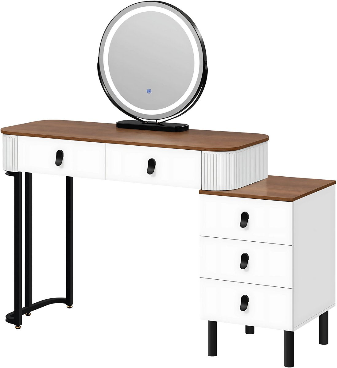 Kaptafel met LED-verlichting - Make-up tafel - Voor Slaapkamer - 3-delige Verstelbare Lichtintensiteit - Inclusief Mobiele Spiegel & Zijkast
