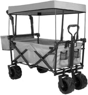 Opvouwbare bolderkar XL - 262L - Opvouwbaar tuinwagen - Met duwstang - Voor buitengebruik - Met verwijderbare luifel en 115 kg capaciteit - All terrain - Grijs