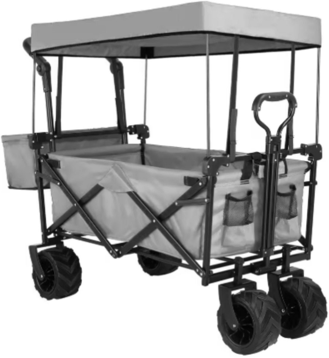 Opvouwbare bolderkar XL - 262L - Opvouwbaar tuinwagen - Met duwstang - Voor buitengebruik - Met verwijderbare luifel en 115 kg capaciteit - All terrain - Grijs