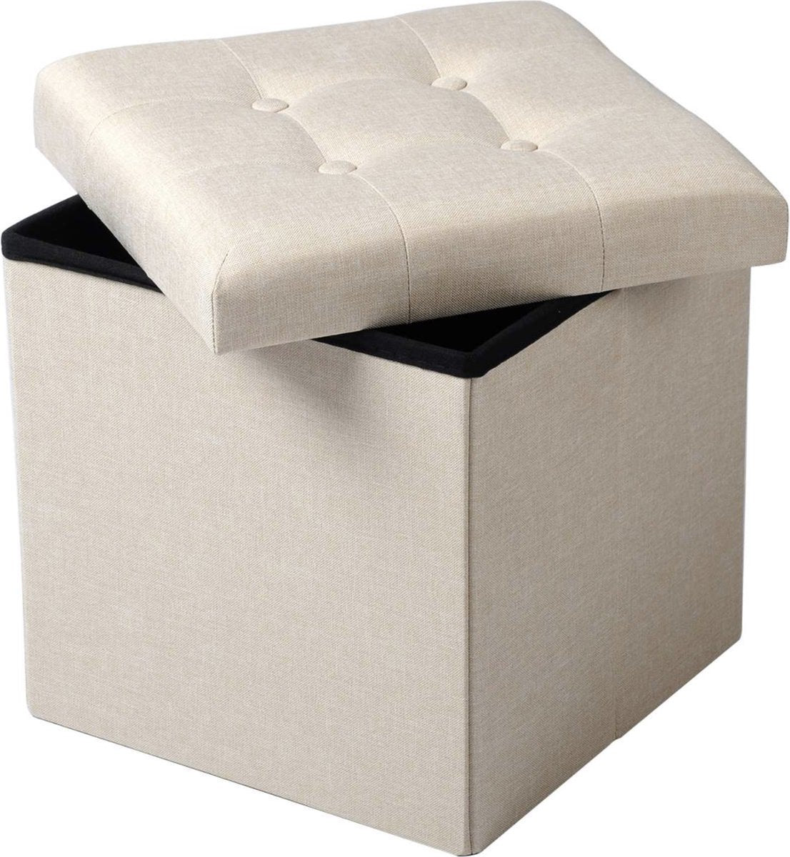 Happyment Poef Creme - Met opbergruimte - Opbergbank Poef - Voetenbank - Opbergbox hocker - Zitkist met deskel - Stof - 50x35x45cm