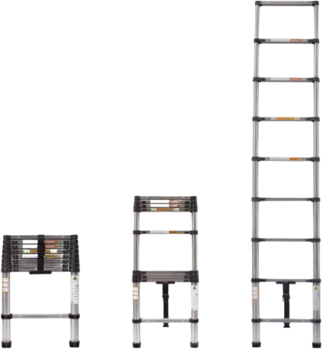 Telescopische Ladder 3,8M - Aluminium Roestvrijstalen Ladder - Multifunctioneel, Opvouwbaar & Stevig - EN131 Gecertificeerd