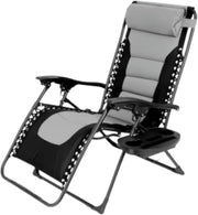 Gewatteerde Zero Gravity Lounge Chair - Tuinstoel - Ligbed - Voor Terras & Tuin - Opvouwbare Fauteuil met Verstelbare Hoofdsteun, Bekerhouder en Ondersteuning tot 160 kg - 1 stuk - Zwart