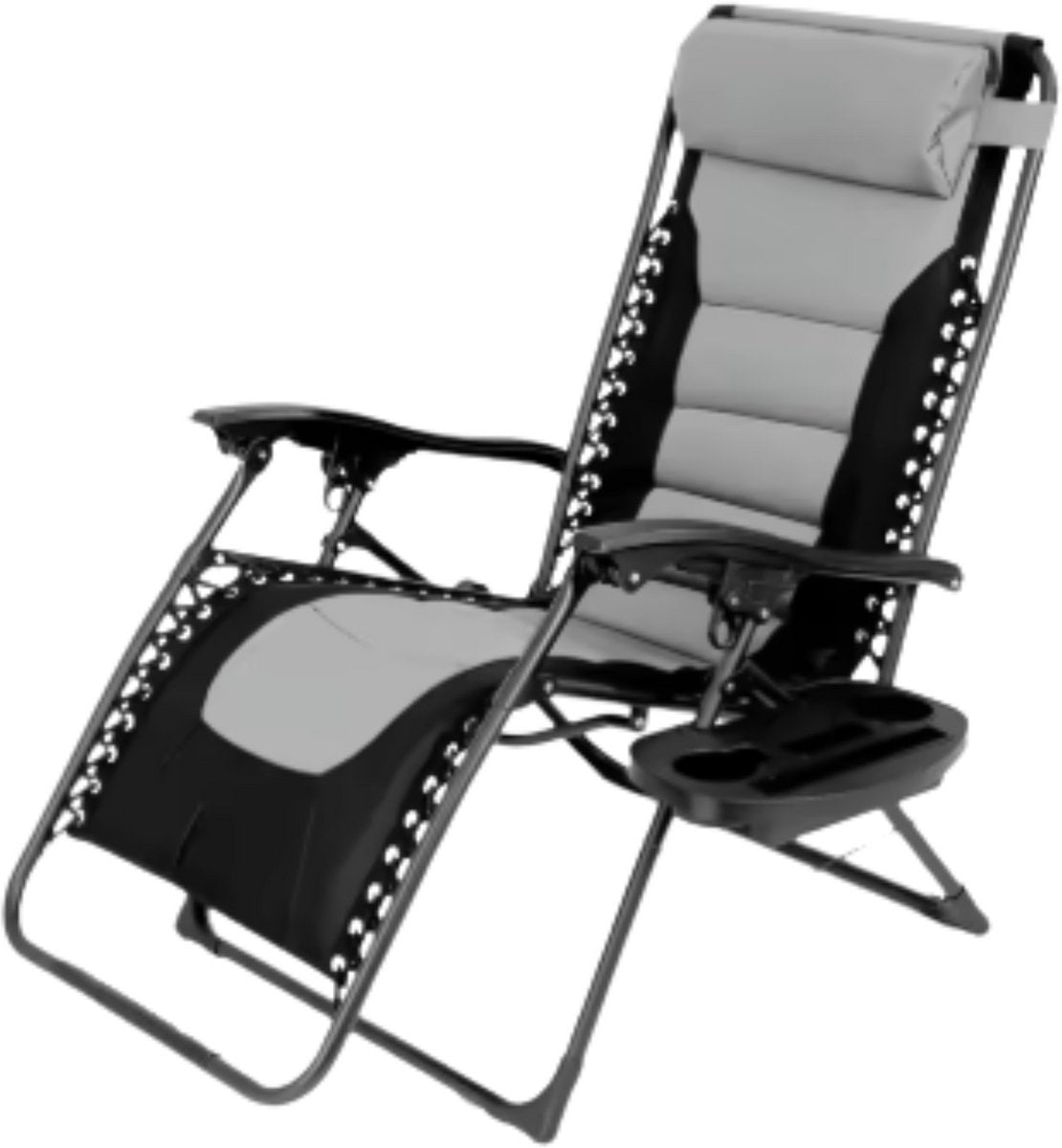Gewatteerde Zero Gravity Lounge Chair - Tuinstoel - Ligbed - Voor Terras & Tuin - Opvouwbare Fauteuil met Verstelbare Hoofdsteun, Bekerhouder en Ondersteuning tot 160 kg - 1 stuk - Zwart