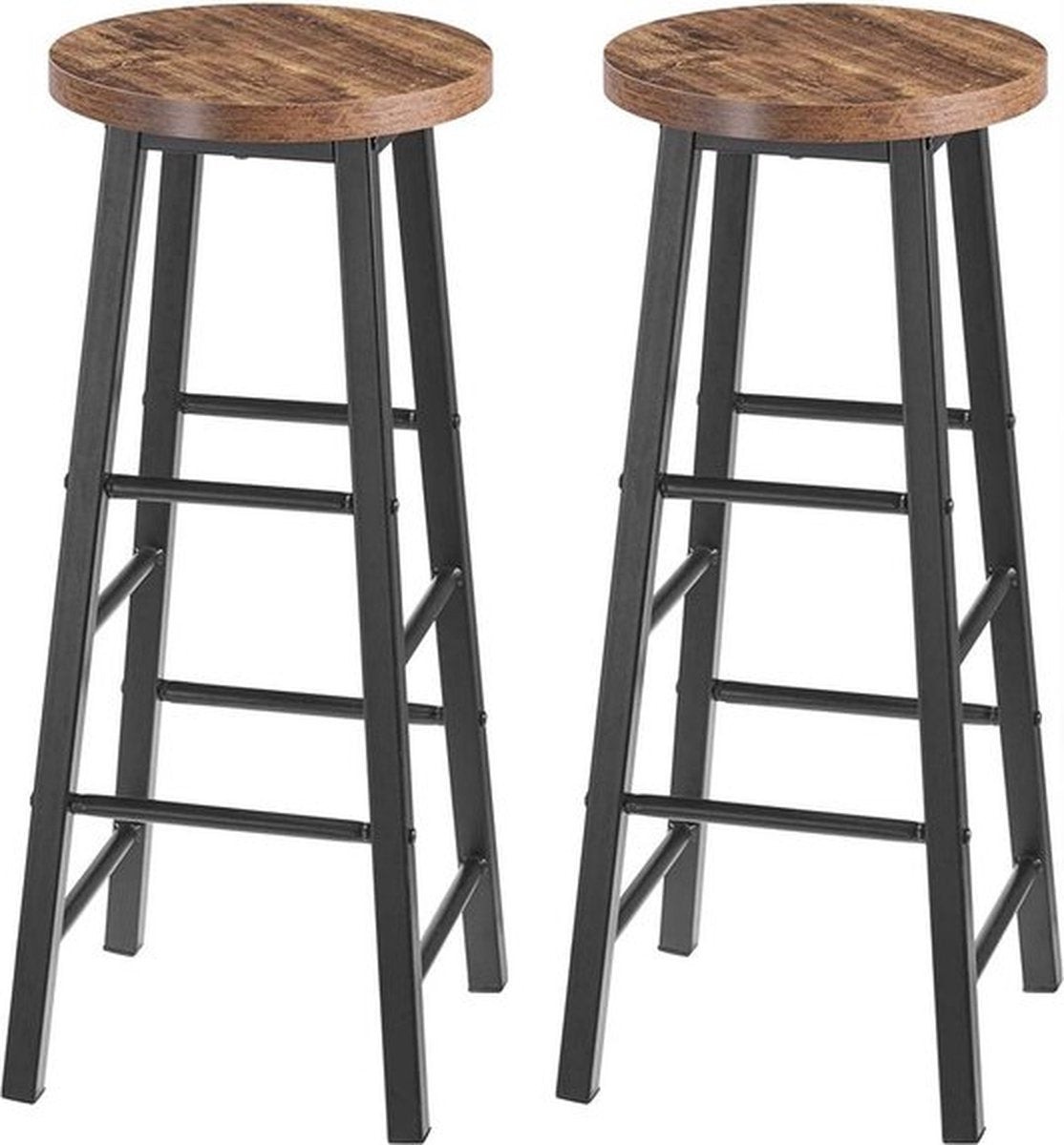 Hoge Barkrukken - Zithoogte 71cm - Bruin - Set van 2 - Keuken - Barstoelen zonder rugleuning - Hout